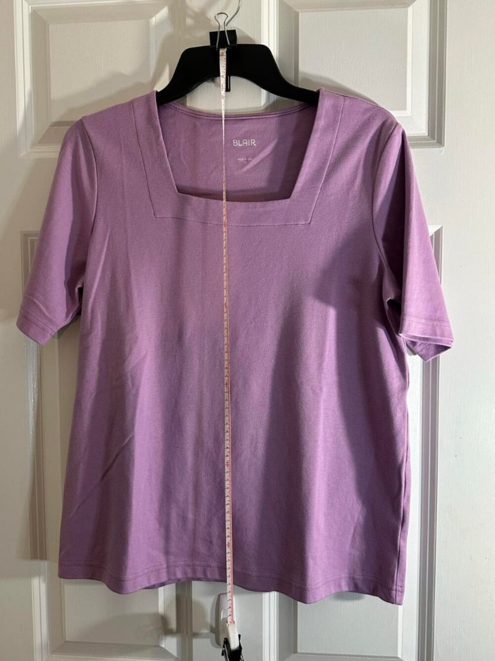 Blair Orchid Purple Square Neck Short Sleeve Knit Top M